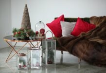How to Redecorate Your Home for Winter A living room decorated with Christmas decor.