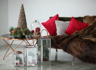 How to Redecorate Your Home for Winter A living room decorated with Christmas decor.